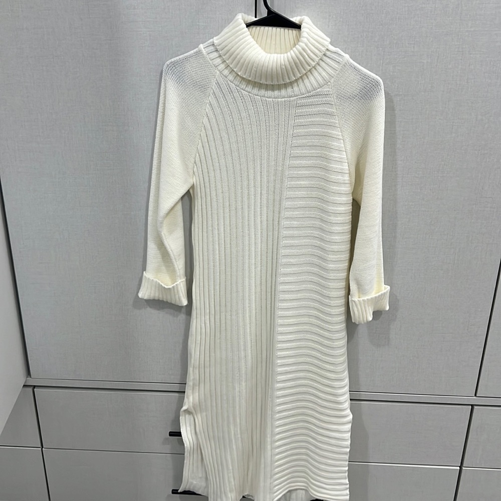 Boho white cream slitted sweater dress
